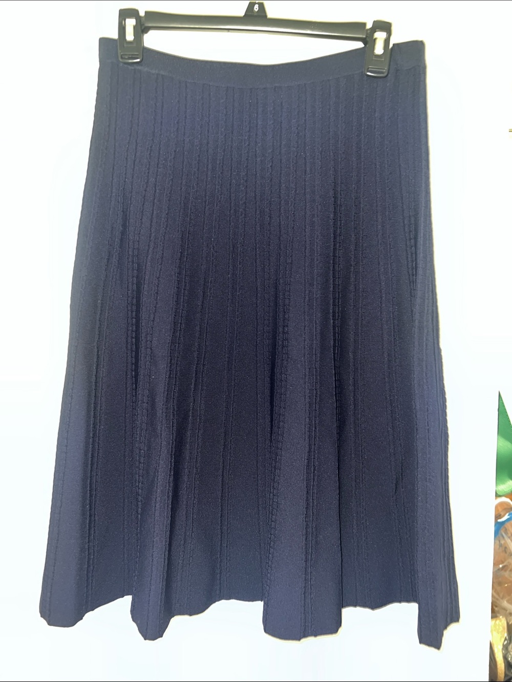 Calvin Klein Navy Ribbed A-Line Knit Skirt